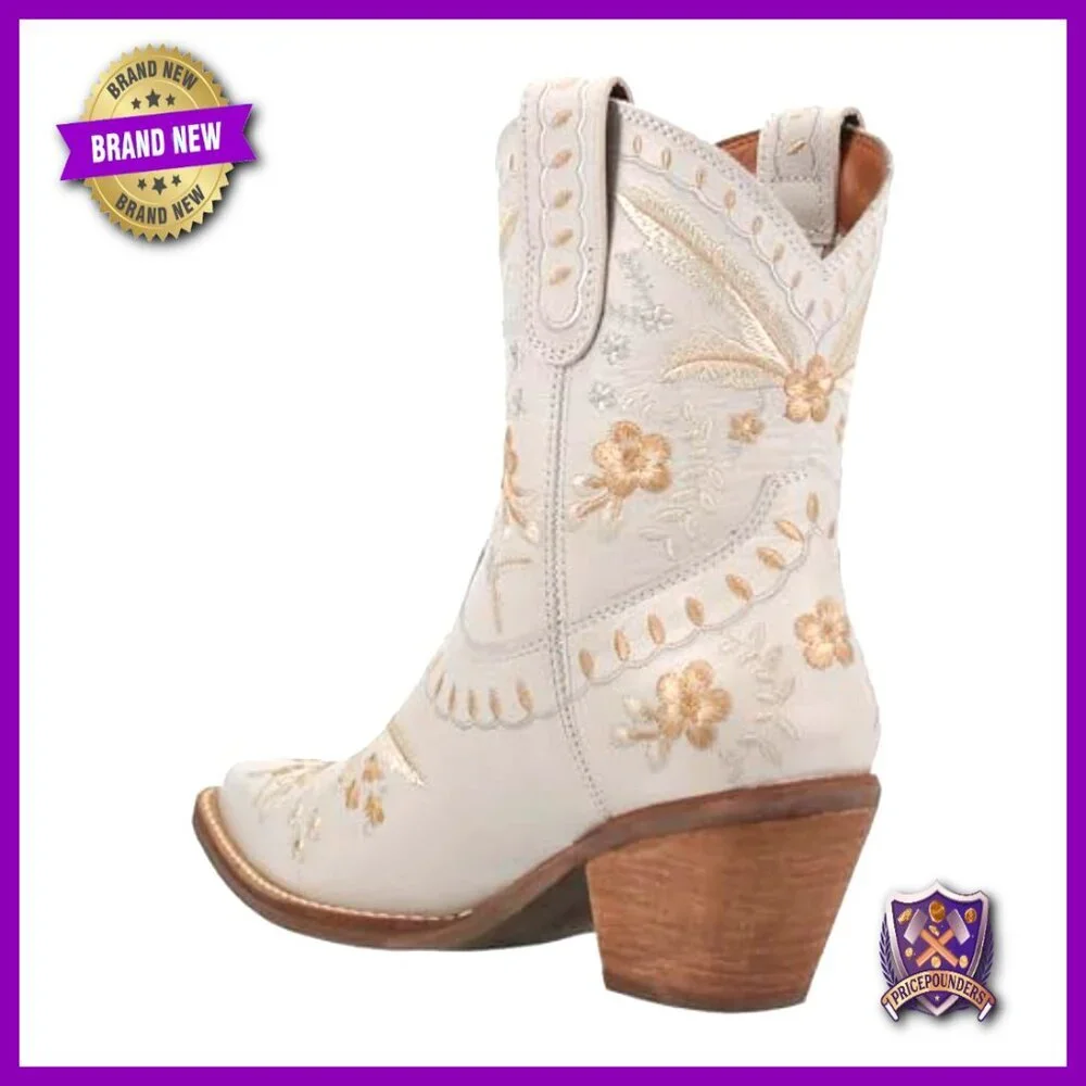 Boho Embroidered Leather Ankle Boots with Lacing Detail and 2.5-Inch Heel